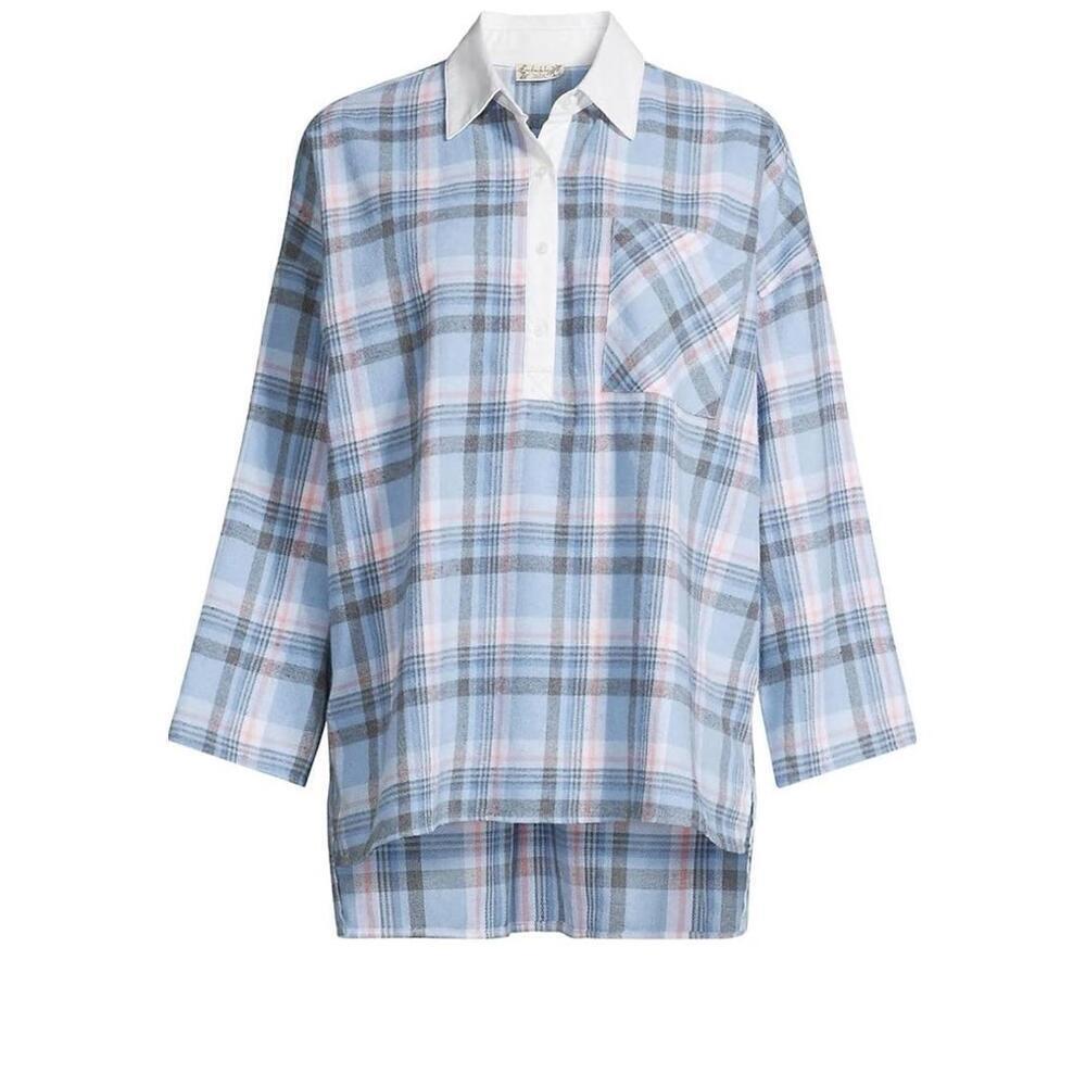 Free people Sunday Morning Sleep Shirt Pale Blue Plaid Size M womens comfy